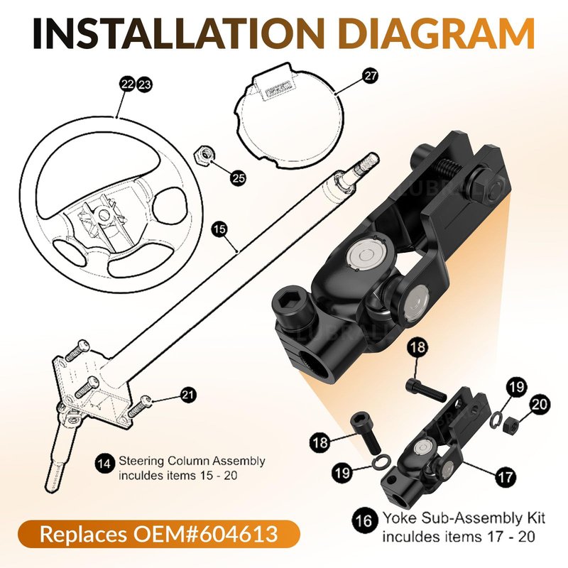 CLUBRALLY EZGO Steering Yoke Fits for 2008-UP EZGO RXV Gas & Electric Golf Cart, OEM#604613
