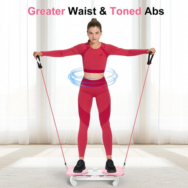 Zieuyend Waist Twister Machine Exercise Fitness Tool - 300 lbs Capacity Exercise Ab Twist Board with Resistance Bands, Core Trainer Belly Fat Burner, Noiseless Waist Sculptor with Foot Massage for Home Gym (Red)