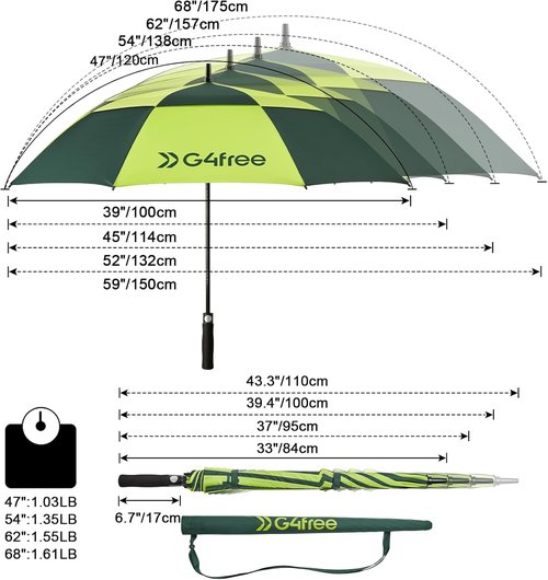 G4Free Golf Umbrella - Extra Large 72 Inch Double Canopy | Windproof & Waterproof Design