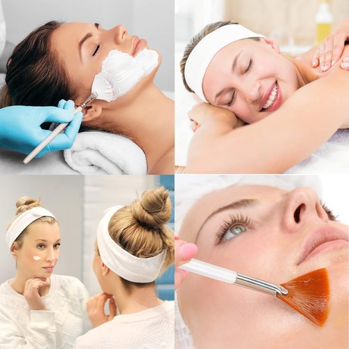 LAPOHI Adjustable Towel Headbands - 4 Pack with Facial Mask Brushes | Perfect for Skincare and Spa Use
