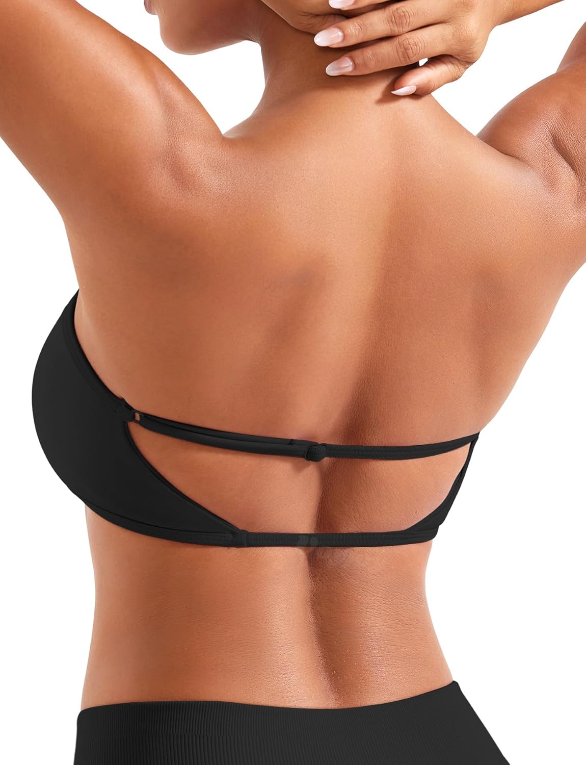 VOYJOY Backless Bandeau Bra - Adjustable Strapless Workout Top for Ultimate Comfort | Black