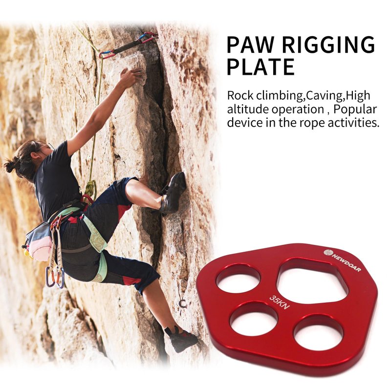 NewDoar Descender Plate 20KN Paw Rigging Plate 4 Holes Rock Climbing Gear(4 holes/20KN Red)