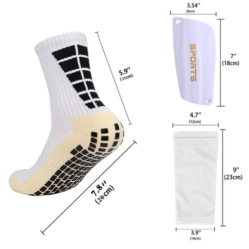 Football Socks with Shin Guard for Men, 1 Pairs Mens Grip Soccer Socks and Shin Sleeves with 1 Pairs Shin Guards, Football Game Set, Soccer Equipment Shin Sleeves with Pads for Adults(White)