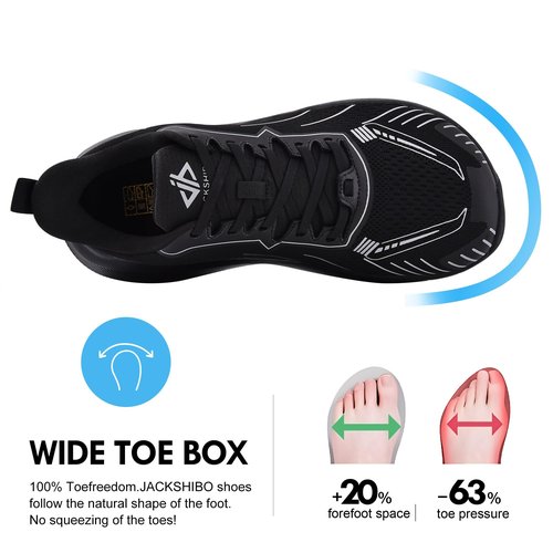 JACKSHIBO Slip in Men Hands Free Wide Toe Box Shoes Slip on Arch Support Wide Sneakers for Running Walking Tennis Athletic Plantar Fasciitis Orthopedic Shoe Zero Drop Cushion Thick Sole Width Shoes