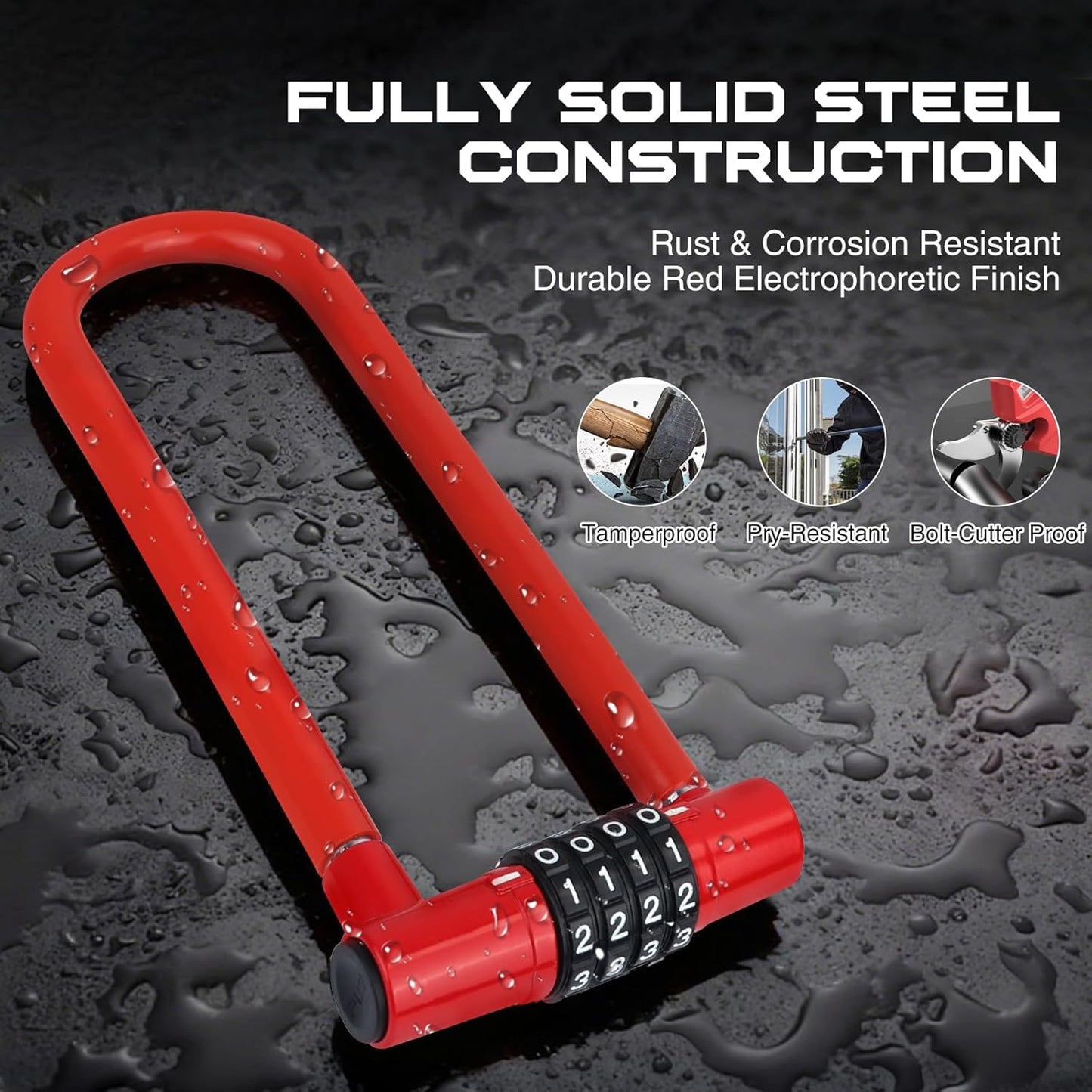 Skiennix Bike U Lock - Heavy-Duty 4-Digit Combination U-Shaped Bicycle Lock for Ultimate Security