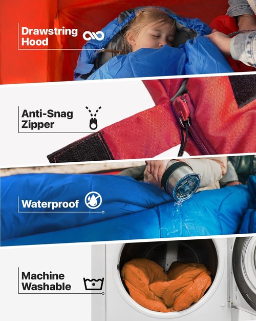 MalloMe Sleeping Bags - Cold Weather Backpacking & Camping Gear for Kids 10-12 | Lightweight & Compact