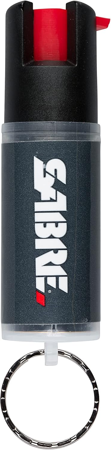 SABRE Defense Spray - 3-in-1 Formula With Pepper Spray, CS Tear Gas & UV Dye | 25 Bursts, 10-Foot Range, Black