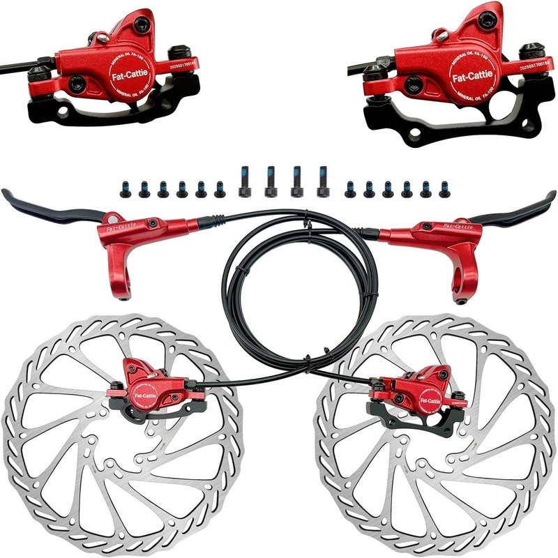 Fat-Cattie Bike Hydraulic Disc Brake Set with 160mm Rotors,For Mountain Bike e-Bike Fat Bike Road Bike(Right Front Brake& Left Back Brake) (Red)
