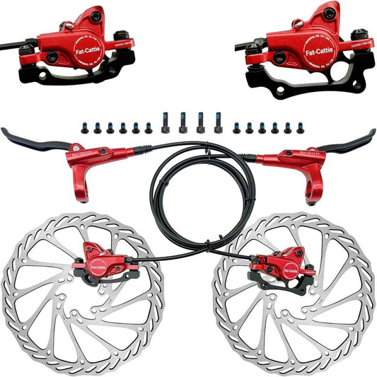 Fat-Cattie Bike Hydraulic Disc Brake Set with 160mm Rotors,For Mountain Bike e-Bike Fat Bike Road Bike(Right Front Brake& Left Back Brake) (Red)