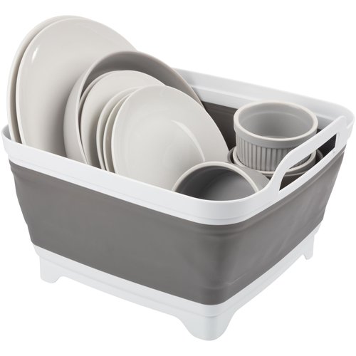 Collapsible Wash Basin - 9L Portable Sink with Drain - Plastic Tub Dish Pan for Camping, Handwashing Laundry, or Dishes by Wakeman Outdoors (Gray)