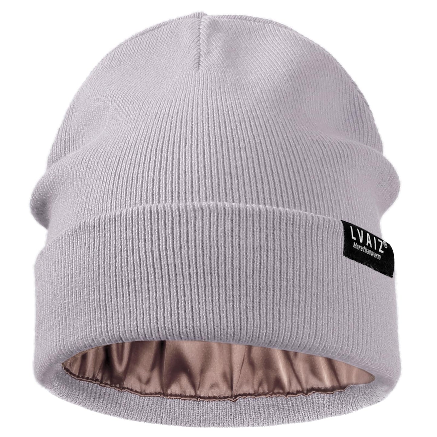 Satin Lined Winter Beanie Hats for Women Unisex Cotton Knitted Cuffed Knit Hat with Silky Lining Slouchy Skull Cap Purple