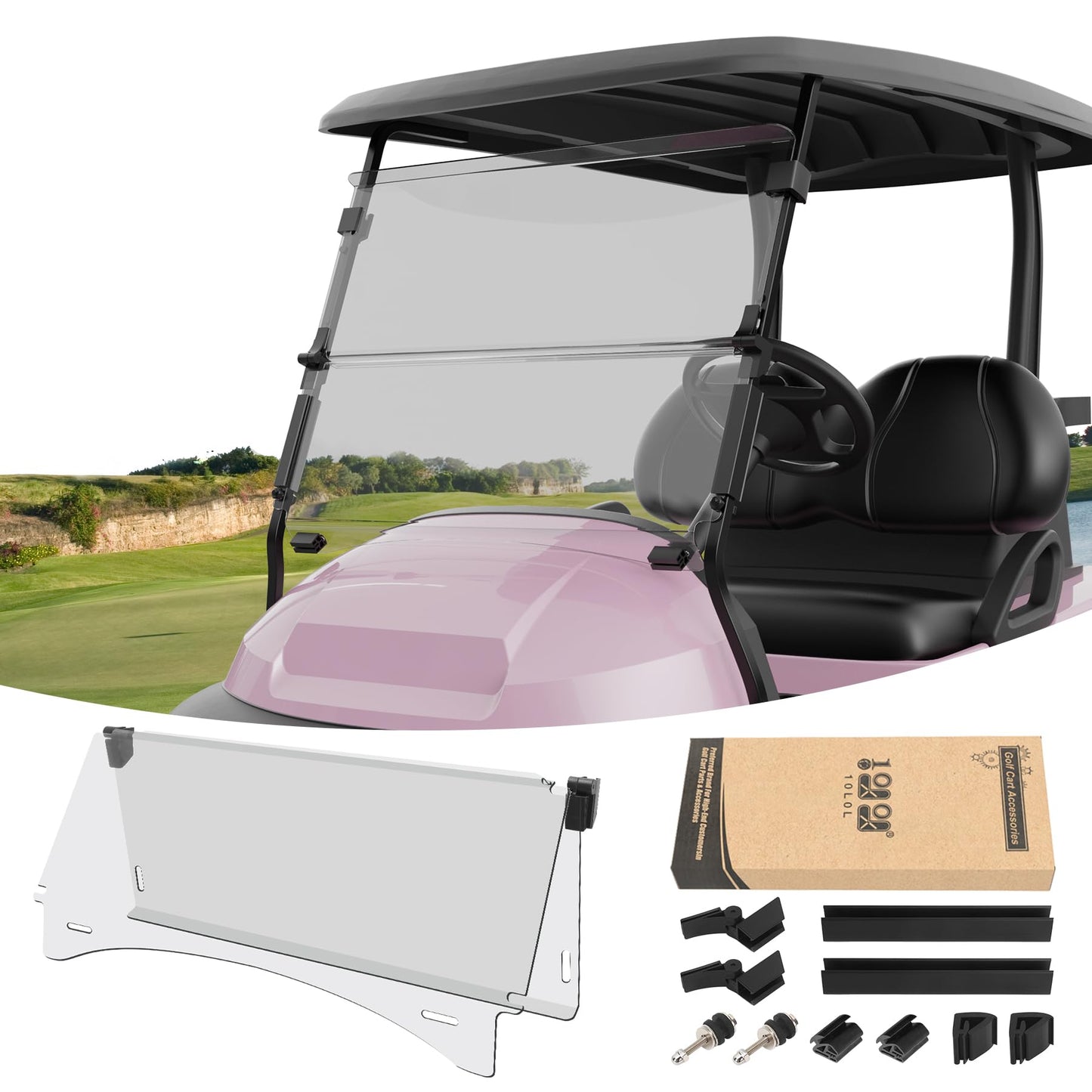 10L0L Foldable Golf Cart Windshield for Club Car Precedent 2004-Up, Tempo & Onward 2017-Up Models, UV-Proof & Impact Resistant, Lightweight Golf Cart Windshield, 37.5" W X 33.6" H-Clear