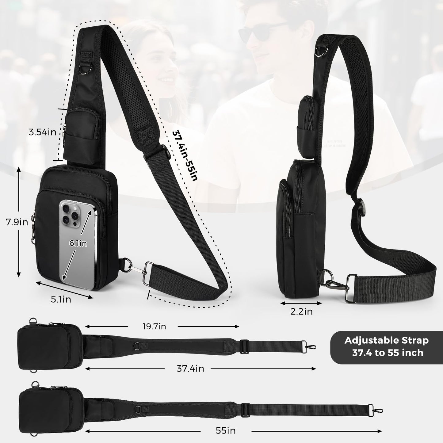 VADOO Sling Bag, Crossbody Bag with Zipper Lock, RFID Blocking & Water Resistant for Men and Women