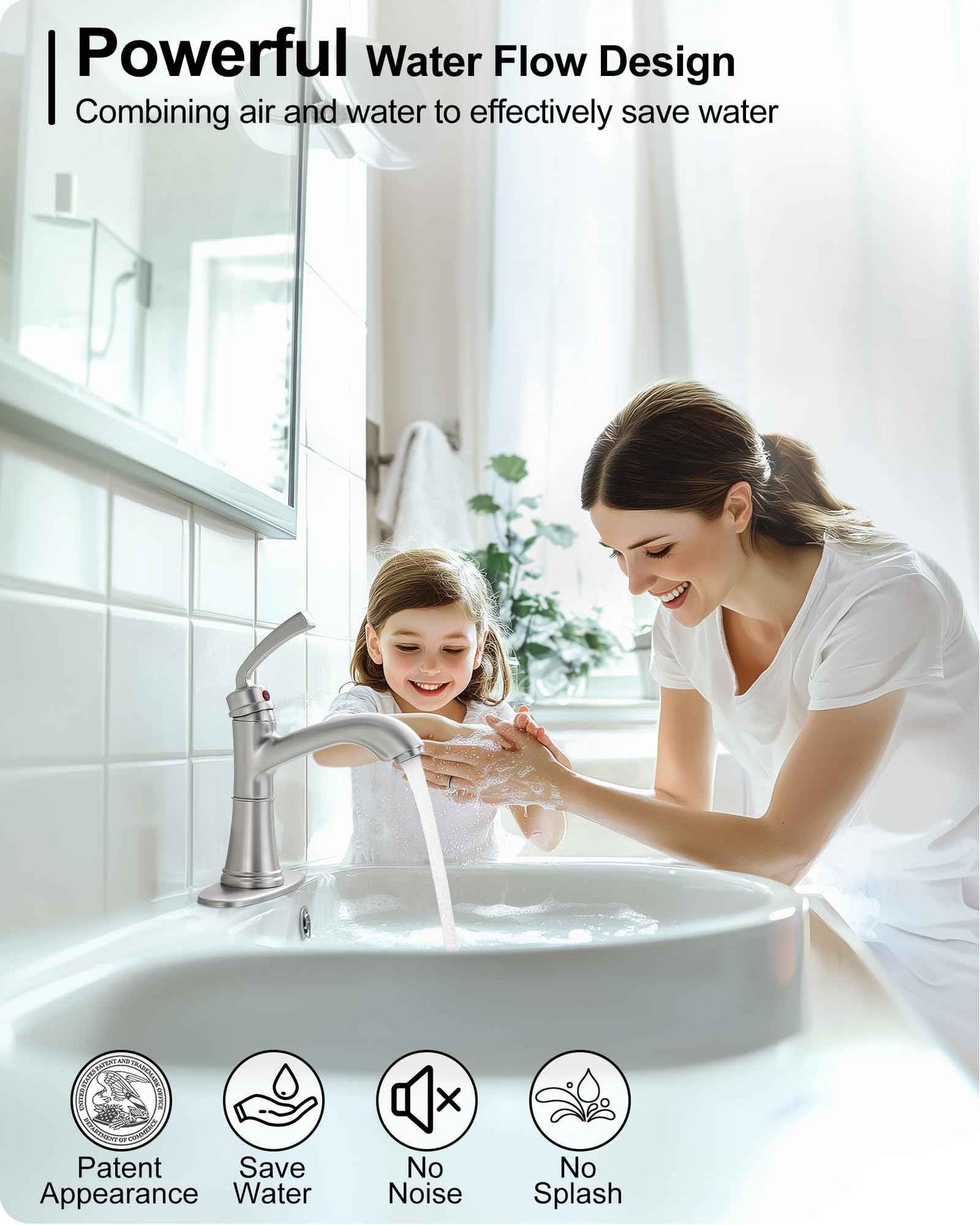 HEYMYTAP Brushed Nickel Bathroom Faucet Single Handle, Brass Bathroom Vanity Faucet 4 Inch Bathroom Sink Faucet 1 Hole or 3 Holes, Bathroom Faucets with Deck Plate & Pop-up Drain, No Noise