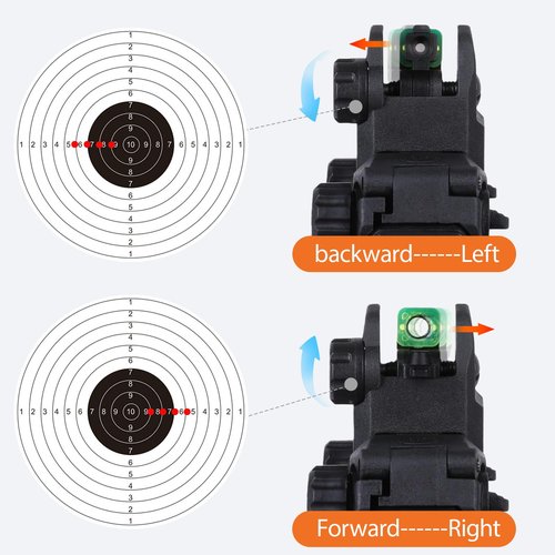Fiber Optic Sights, Flip Up Sights with Red & Green Fiber Optics Dots, Tool-Free Adjustable Front and Rear Backup Sights for Rapid Transition Flip Up Iron Sights (Black)