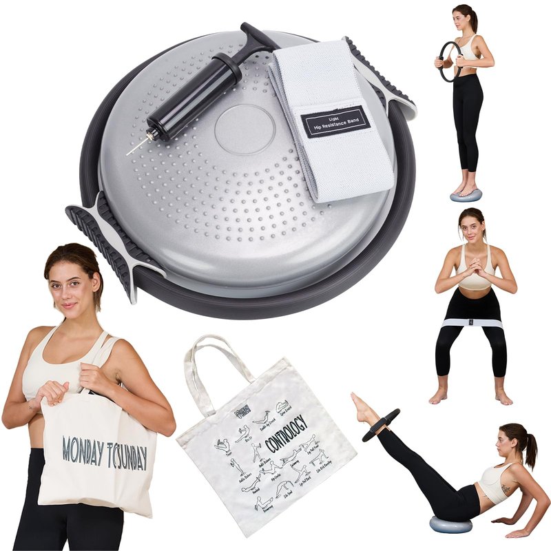 MonDAY To SunDAY Better Me Pilates Kit with Pilates Ring Air Balance Board Resistance Band,Canvas Bag Storage with Guides, Balance Ball Fitness Circle Elastic Bands for Home Gym (Tracie Silvers)