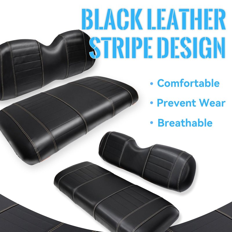 SHUNCHENXIANG 4PCS Golf Cart Seat Covers Kit fits Club Car Precedent 2004+, Black Stitching Breathable Washable Dettachable & Easy to Clean