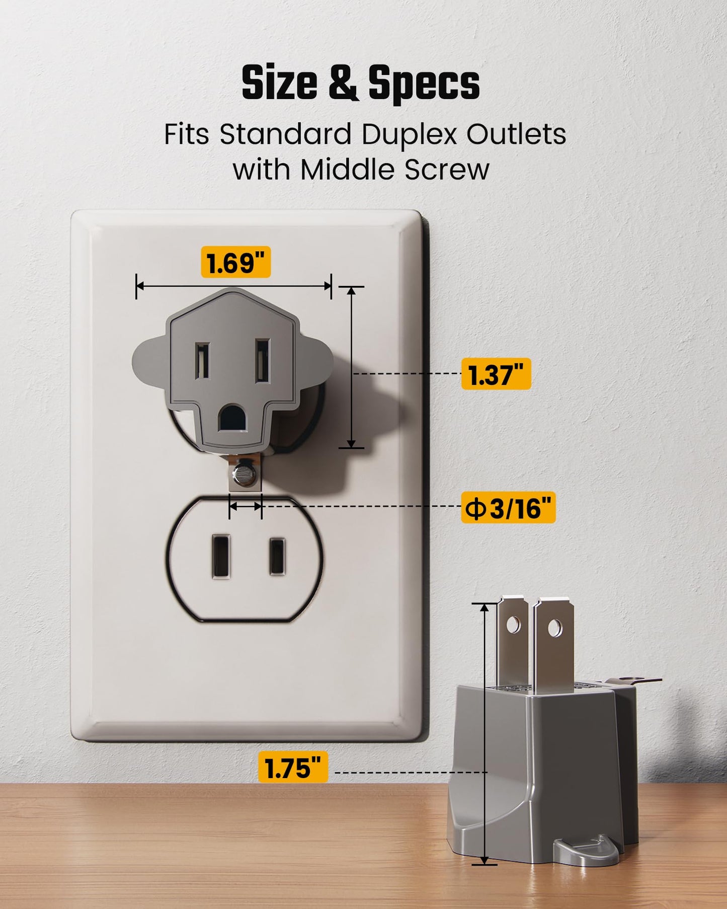 2 Prong to 3 Prong Outlet Adapter, SUPERDANNY ETL Listed 3-2 Prong Adapter, Fire-Retardant (392℉) PBT Material, Heavy Duty Wall Plug Adapter for Old Homes, Travel to Japan, Gray, 6-Pack