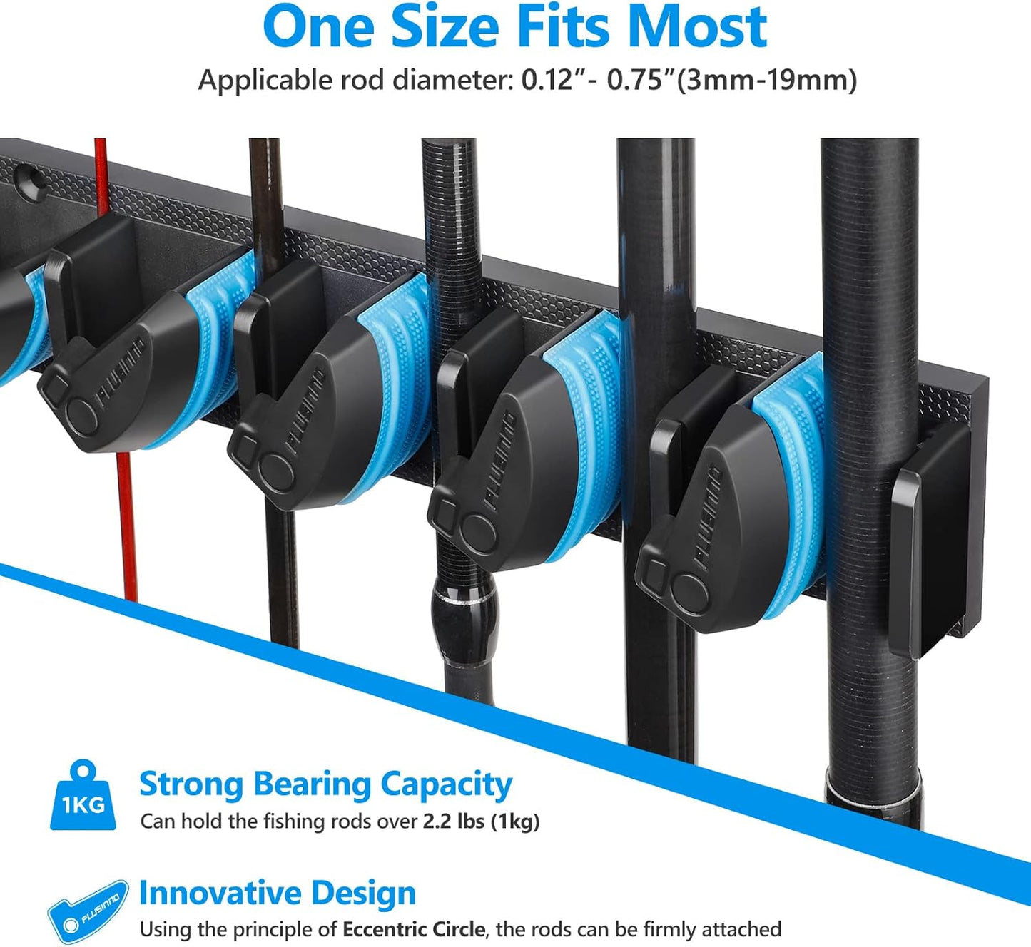PLUSINNO Fishing Rod Rack - Wall-Mounted Holder for 36 Rods | 4-Pack Fishing Gear Organizer