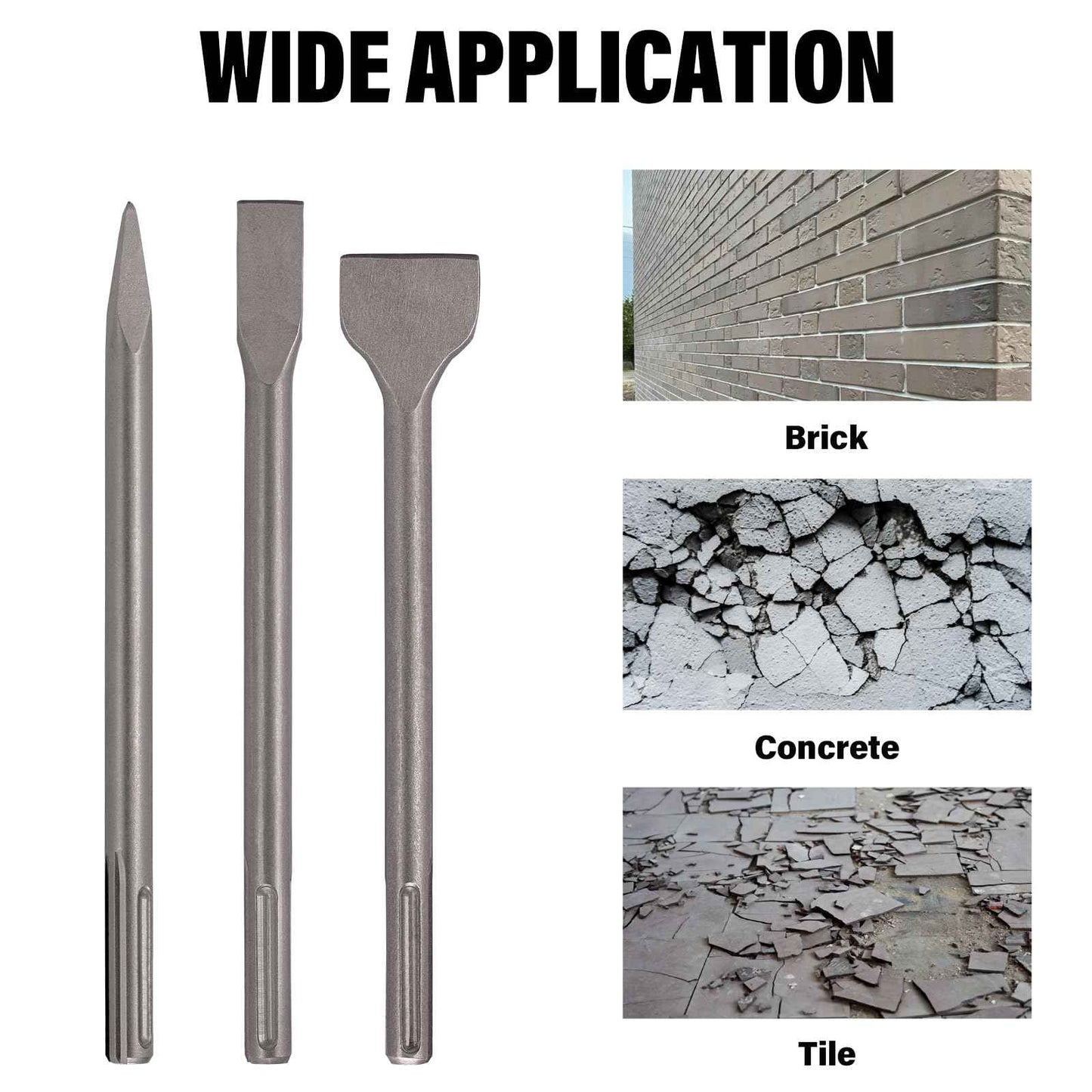 Berserker 3 pc. SDS Max Chisel Set with Point Chisel, Flat Chisel & Scaling Chisel, Masonry Concrete Tile Removal Bits, Compatible with All SDS-Max Rotary Hammer Drills and Demolition Jack Hammers