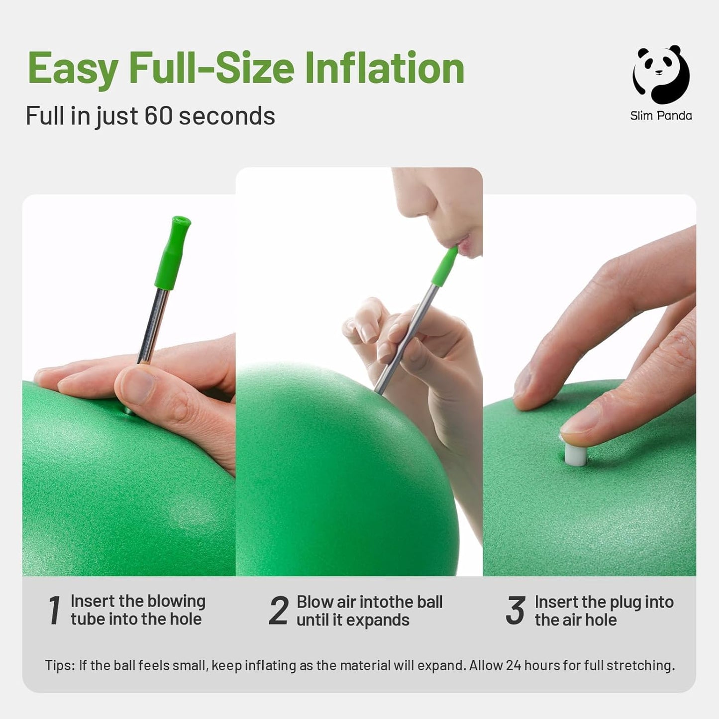 Slim Panda Pilates Ball - 9 Inch Anti-Burst Mini Yoga Ball for Stability & Core Strength