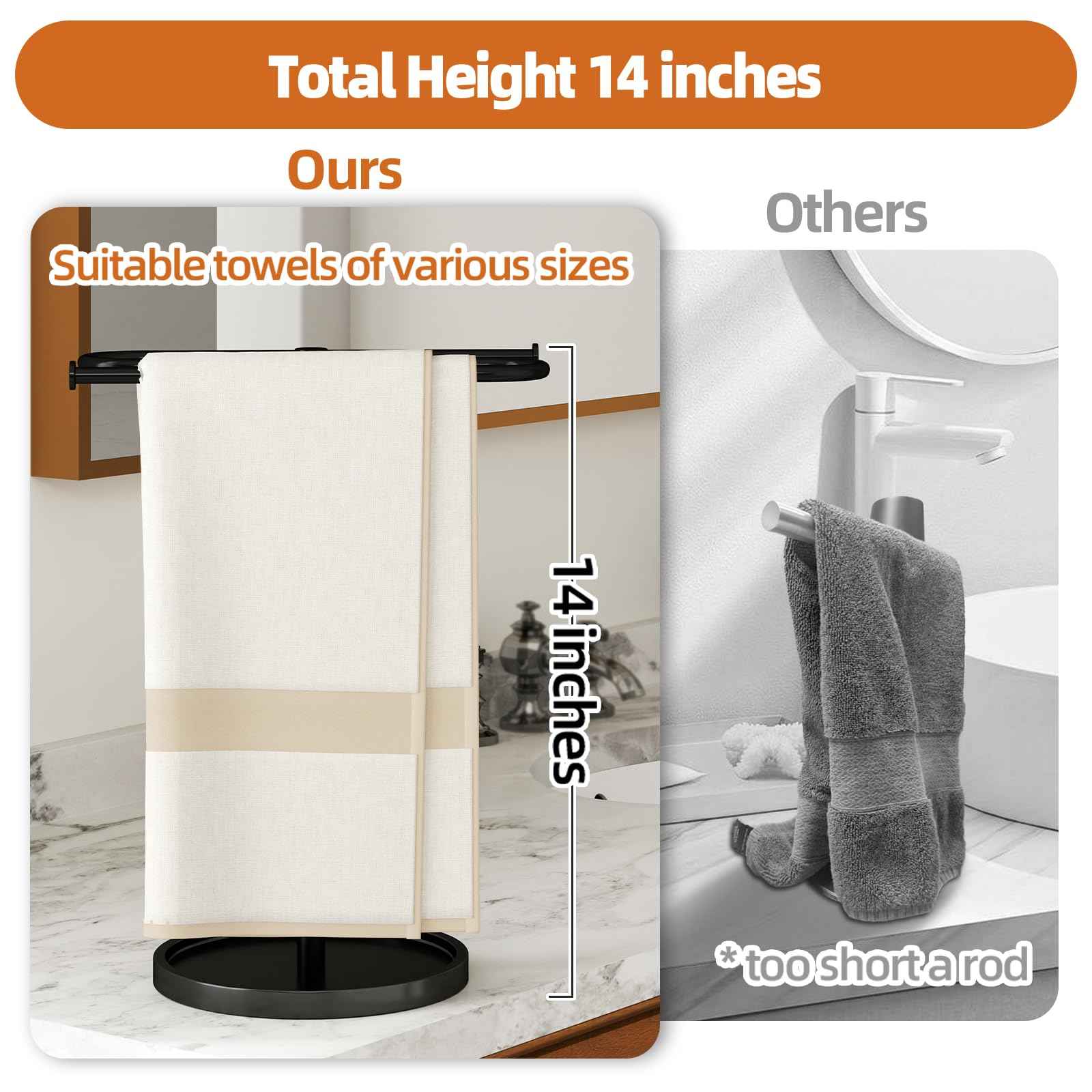 Towel Holder Stand, Stainless Steel Hand Towel Holder Rack for Bathroom Countertop, S-Shape Free Standing Towel Bar Holds 2 Towels for Kitchen Countertop, Black