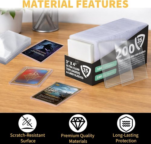 Binditek 200 Pack Card Protectors - 100 Rigid 35PT & 100 Penny Sleeves for Sports & Trading Cards