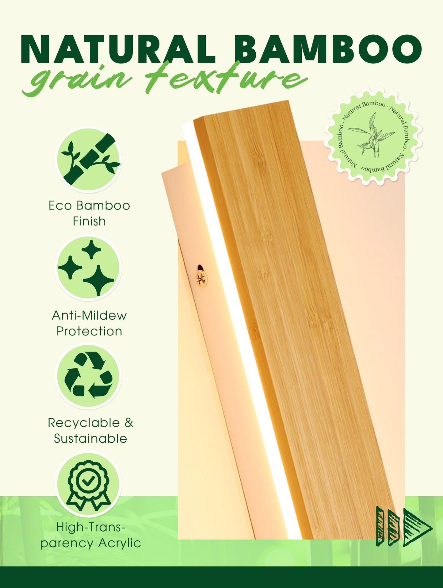 Modern Plug in Long Wall Sconce 45.2‘’ LED Bamboo Wall Lights 35W Long Strip Indoor Wall Lamp 3000K with 6.5FT Plug in Cord and On/Off Switch on The Cord for Living Room Hallway Stairwell