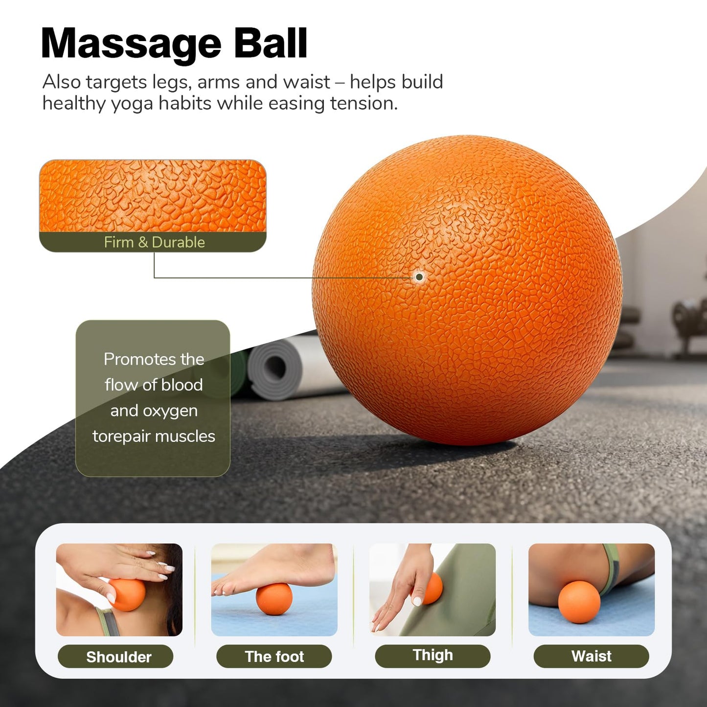 LTHTRADE 5 in 1 Foam Roller Set - Deep Tissue Foam Roller, Muscle Roller Stick, Massage Ball, Resistance Band for Physical Therapy & Deep Tissue Muscle Massage (Orange)
