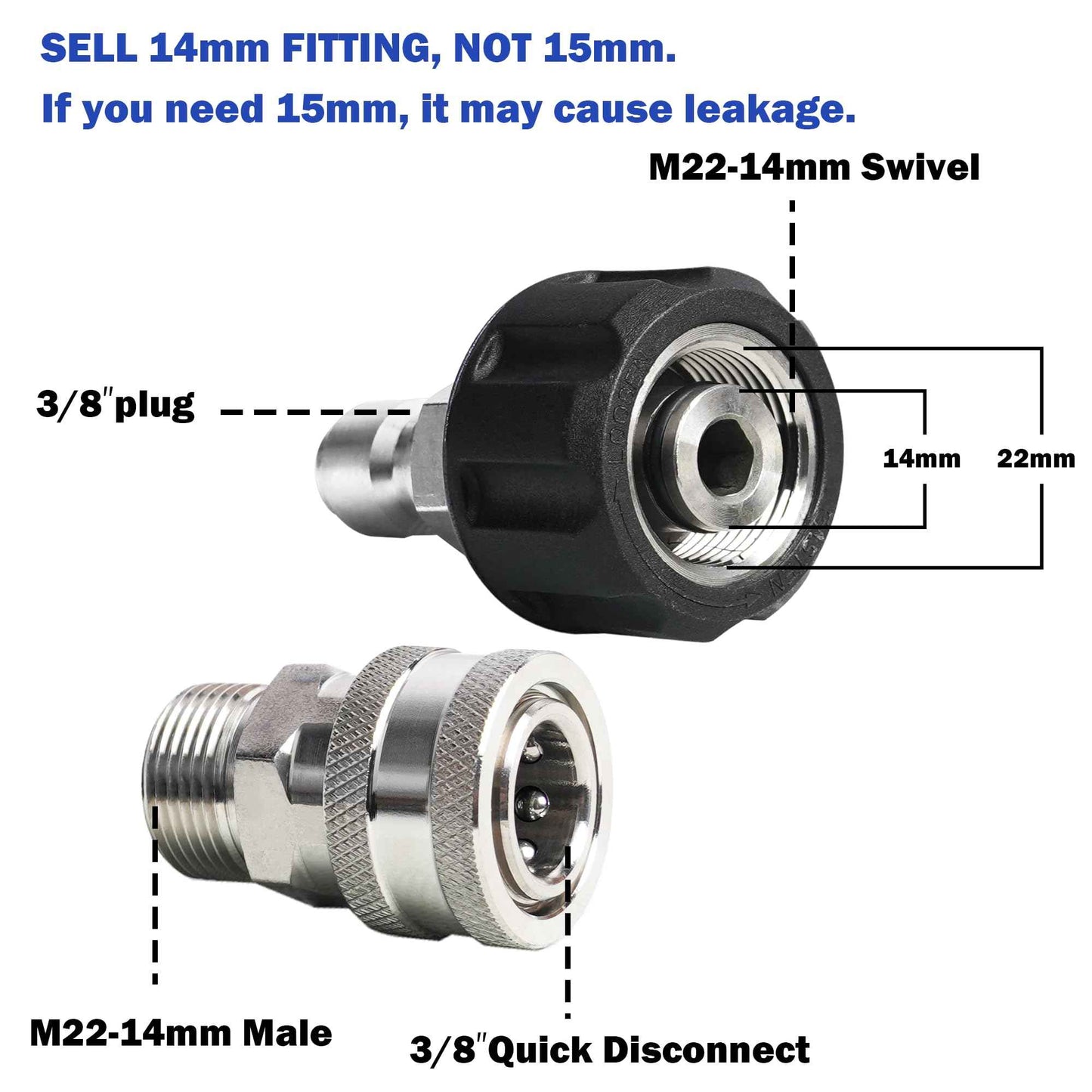 Hourleey Pressure Washer Adapter Set, Stainless Steel Quick Disconnect Kit with M22 Metric Male Thread Quick Connector, M22 Swivel to 3/8'' Quick Connect, 3/4" to Quick Release, 8 Pack