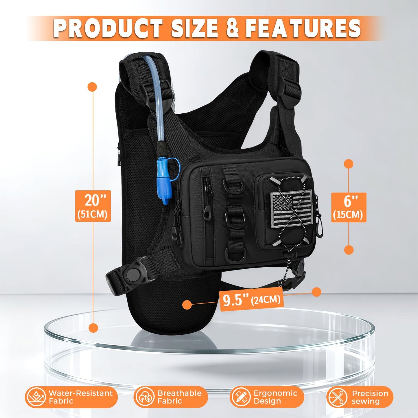 Outdoor Hydration Vest for Running & Hiking, Lightweight Breathable Water Backpack with 2.0L Bladder, Bounce-Free Chest Pack for Marathon, Cycling, Trekking for Men and Women (Black, One Size)