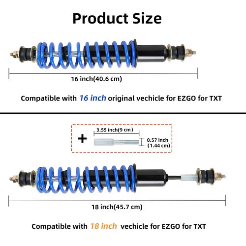 AIPSET Golf Cart Shock Absorber Compatible with EZGO TXT/Medalist 1994-up, TXT Shocks with Extenders, Front Rear Coil Over Heavy Duty Shock, OEM# 70928-G01, 70630-G01, 76418-G01, 2PCS, Blue