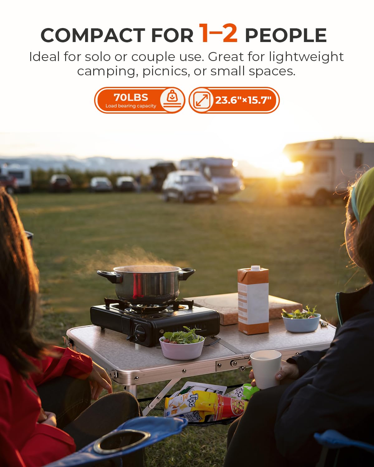 Sportneer Camping Table: Adjustable Height Small Folding Table 23.6" L x 15.7" W 2 Height with Mesh Layer - Compact & Portable Camping Essentials for Outdoor Camp Garden Picnic BBQ Dining Cooking