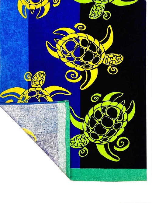Kaufman Beach Towels - 100% Soft Plush Cotton Velour, Quick-Dry Large 30'' x 60'' | SWM Turtles Design