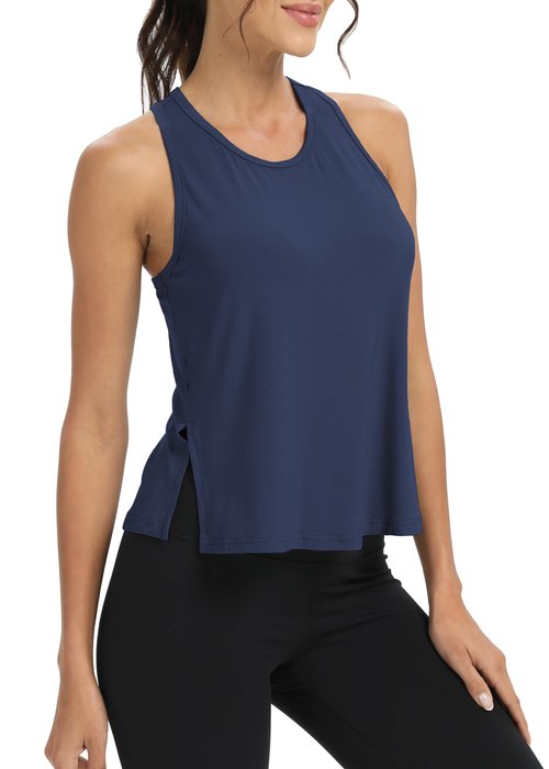 Bestisun Sleeveless Exercise Running Sports Clothing Active Tennis Shirts Dance Yoga Workout Tank Tops Navy Blue S