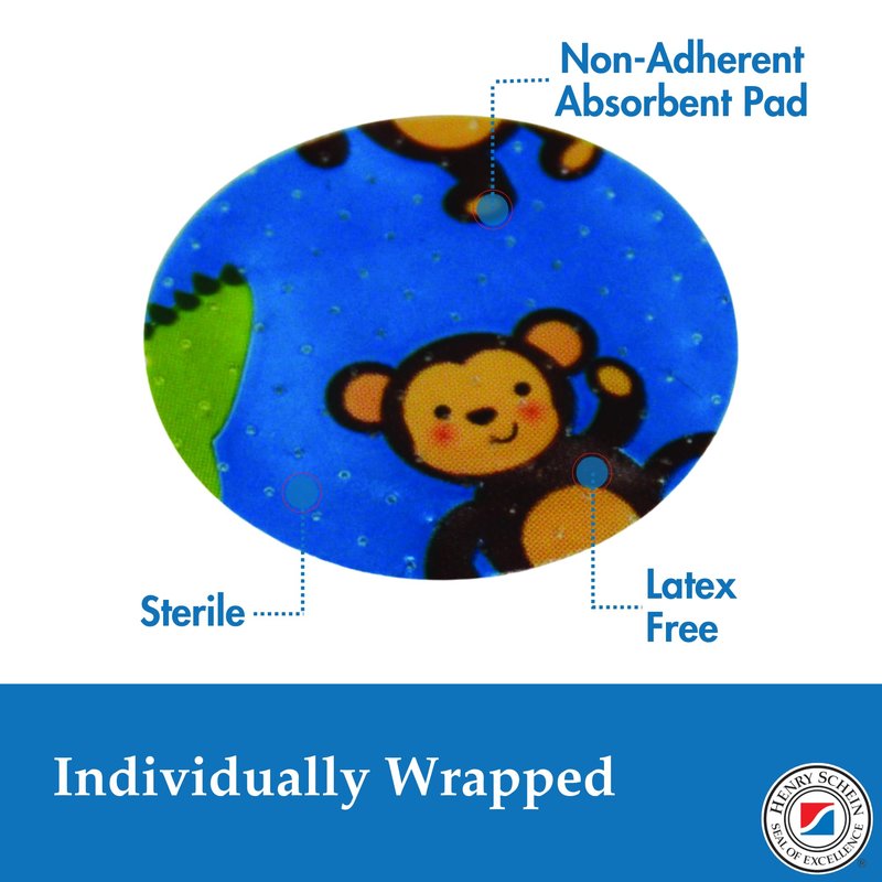 Henry Schein Adhesive Spot Bandages – 7/8" Round, Animal Print – Box of 100 Sterile Plastic Bandages – Flexible, Breathable & Individually Wrapped
