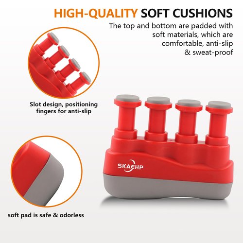 Hand Exerciser - Improves flexibility and strength in fingers, hands, and forearms - Adjustable tension for each finger - Simulated guitar strings help develop calluses - Comfortable workout - Red and gray