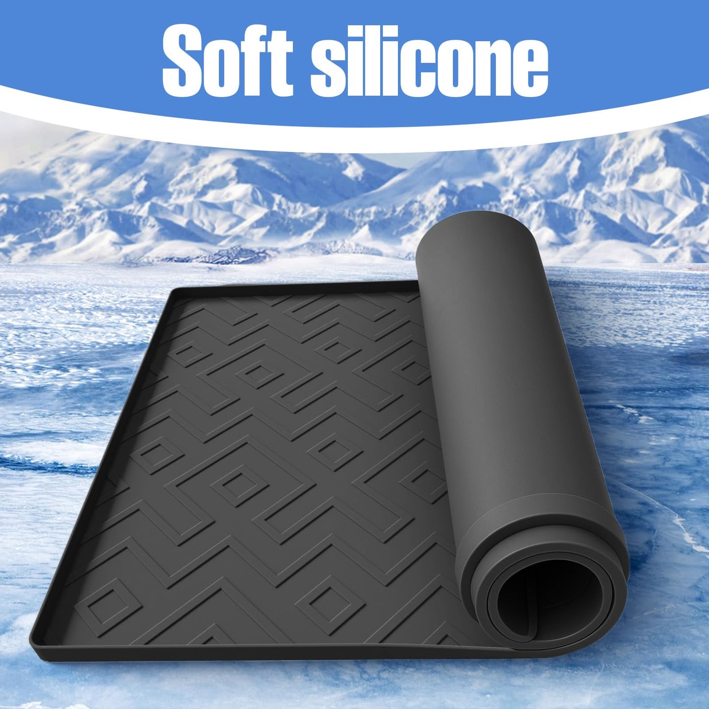 Water Cooler Mat – 19.7" x 19.7" Silicone Water Dispenser Mat for Floor & Countertop, Spill-Proof & Waterproof Tray for Coffee Maker, Kitchen, Pets, Office Use (Black, 19.7' * 19.7')