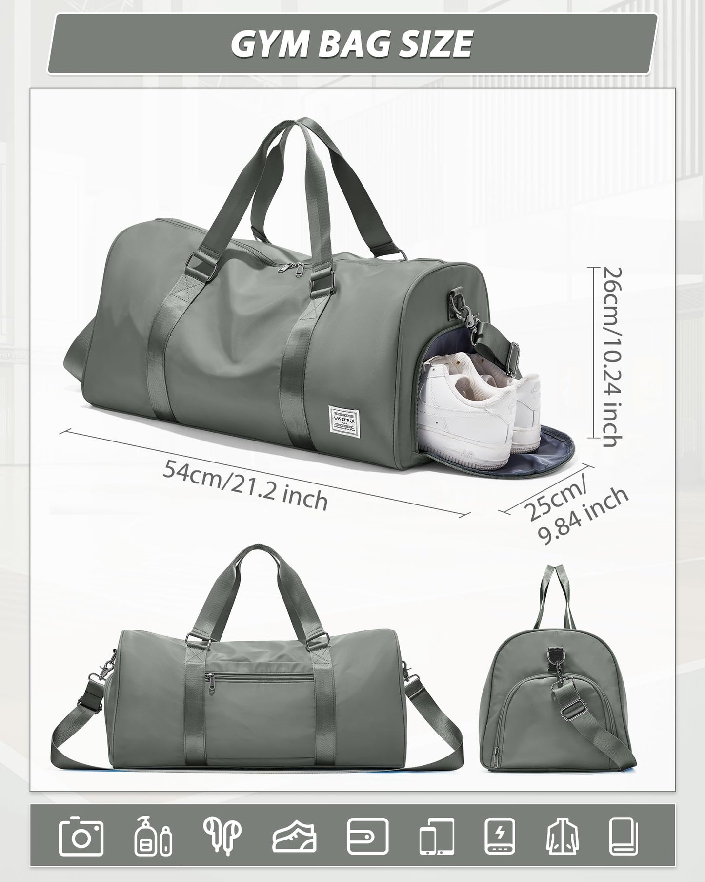 Travel Duffle Bag,Weekender Overnight Bags for Women with Shoes Compartment,Tote Gym Bag Personal Item Carry On Bag for Travel Business Trips Sport Hospital Dance Dark Green