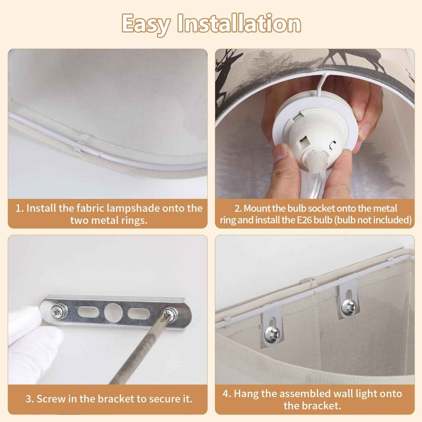 Novantl Fabric Plug in Wall Sconces, HD Printing Deer Wall Lamp, Rustic Farmhouse Corner Wall Sconce Plug in, Plug in Sconce with UL Certified Clear Cord, Wall Lamps for Living Room, Bedroom (2 Packs)