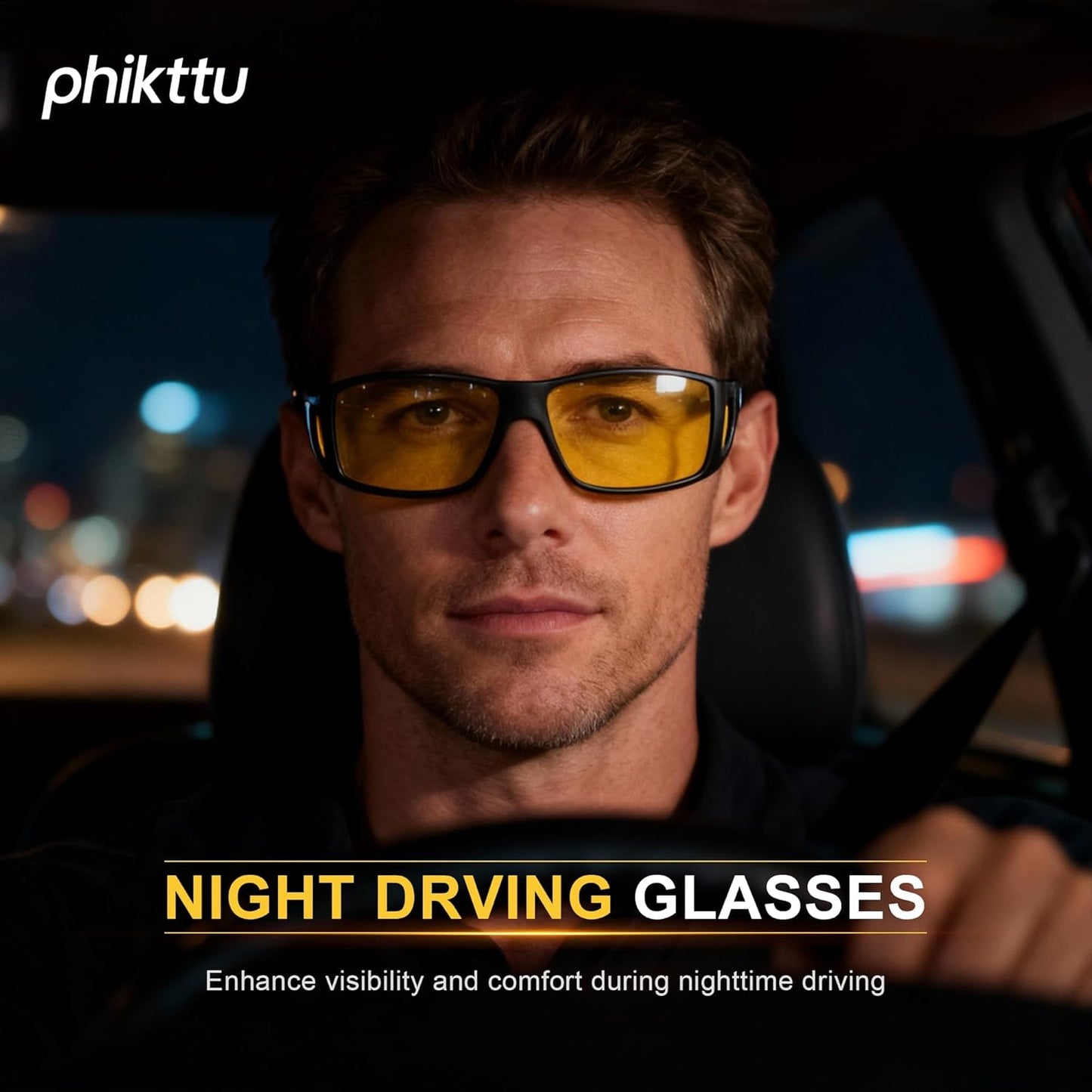 Skiennix Night Driving Glasses - HD Anti-Glare Wraparound Design for Enhanced Night Vision