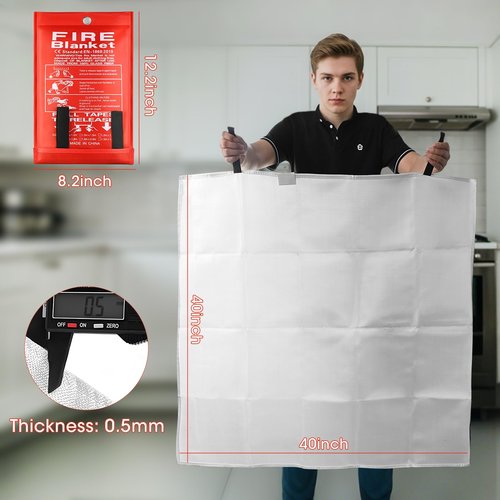 DOKIBI Emergency Fire Blanket, 40"x40" Fiberglass Suppression Fire Retardant Blankets for Home, Kitchen, Camping, Grill, Car, Office, Warehouse with Hooks(6 Pack)