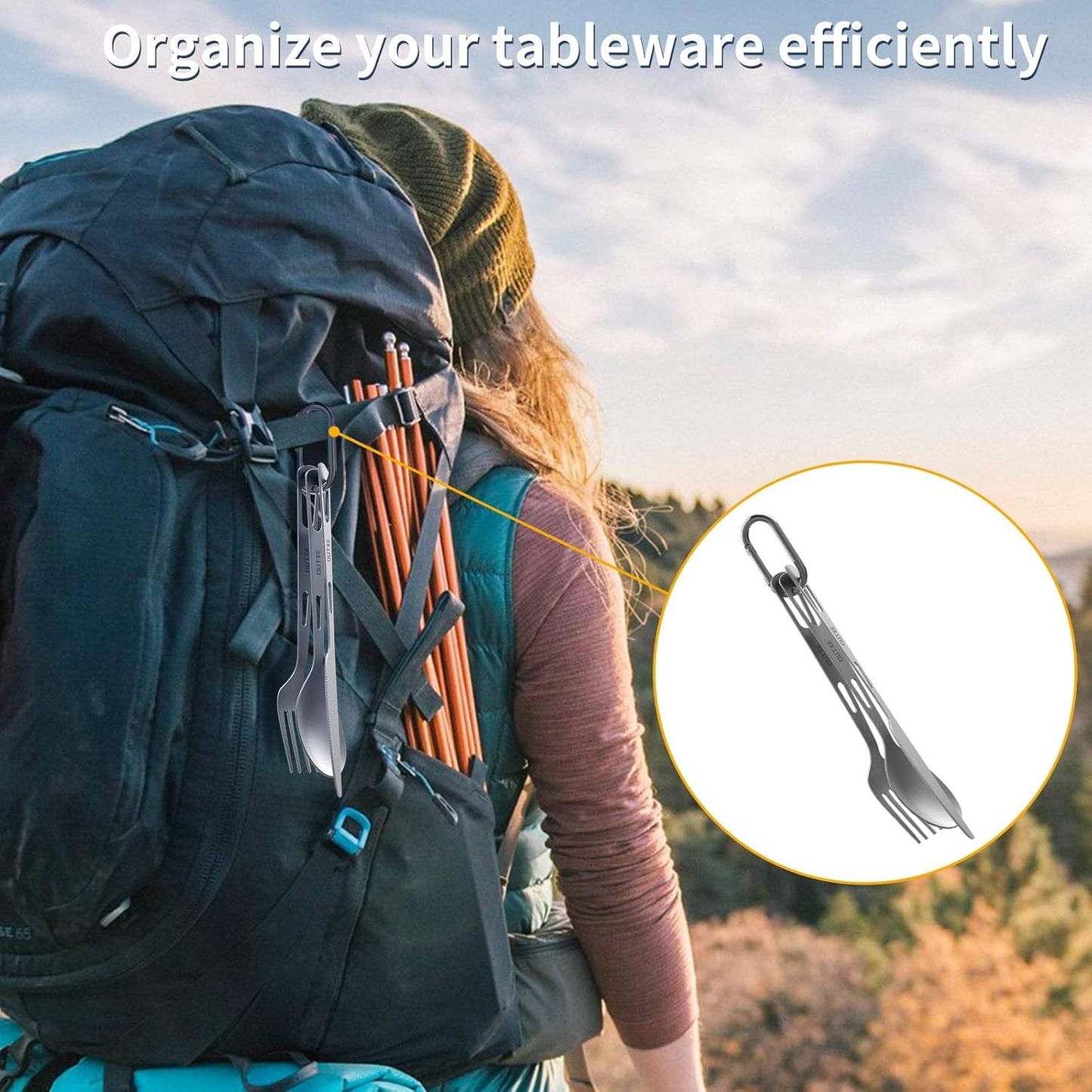 OUTXE Titanium Flatware Set - Lightweight Camping Cutlery with Carrying Bag for Travel & Picnics