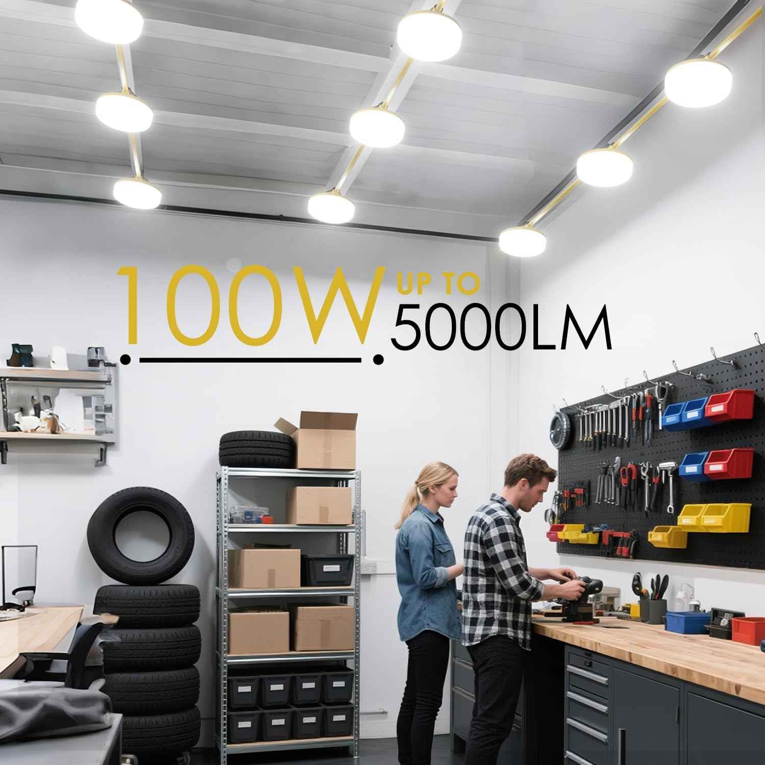 50FT LED Construction String Lights - 5000LM Daylight, IP65 Waterproof, 50W Temporary Work Lighting for Indoor/Outdoor Use