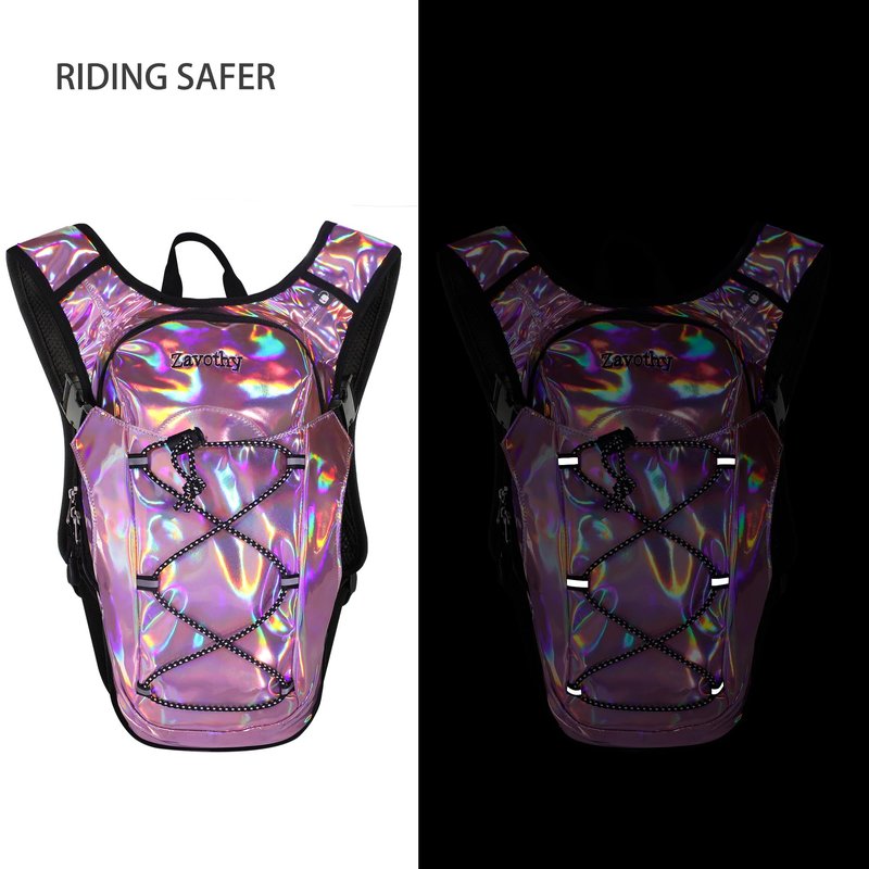 Zavothy Rave Hydration Backpack with 2L Bladder, Lightweight Festival Hydration Pack for EDM, Concerts & Music Festivals, Adjustable Hydration Backpack for Men & Women Pink