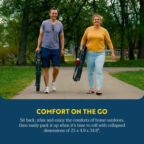 GCI Outdoor Freestyle Rocker Camping Chair - Portable Folding Design with Side Table & Comfortable Backrest - Heathered Indigo