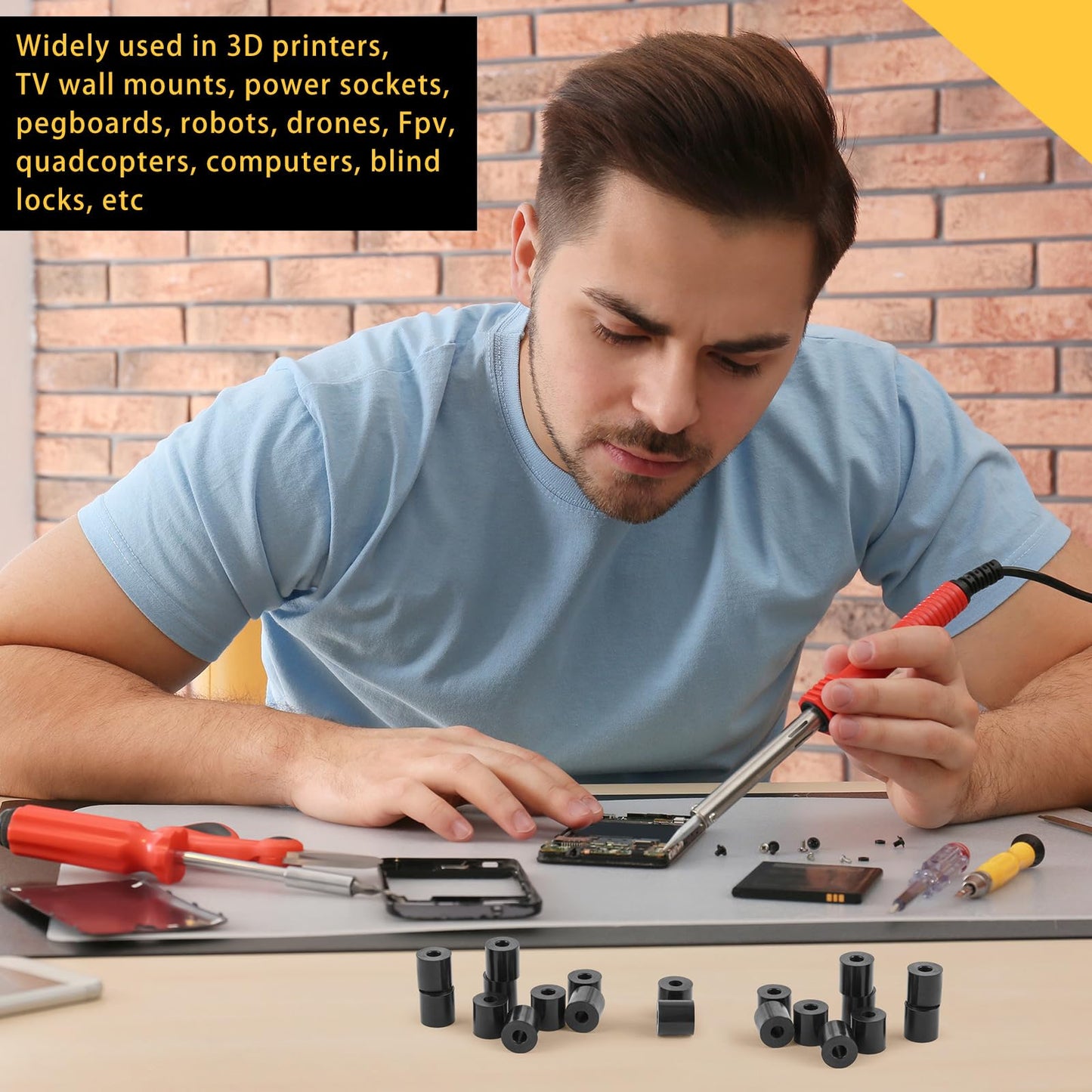 Pasimy 100 Pcs Black Nylon Spacers 1/2 '' Thick, 1/2 '' OD 0.194 '' ID Round Rubber Plastic Washers Electrical Outlet Screw Spacers for Robotics Electrical Screws, Switch and Receptacle