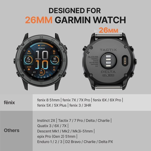 Bandletic Nylon Compatible with Garmin Fenix 7X Pro Band - 26mm Quick Fit Sport Band with Magnetic Fidlock Buckle for Fenix 8 51mm/7X/6X/6X Pro/5X/5X Plus/3 HR/Tactix/Enduro/Instinct 2X/Quatix 3 6X 7X