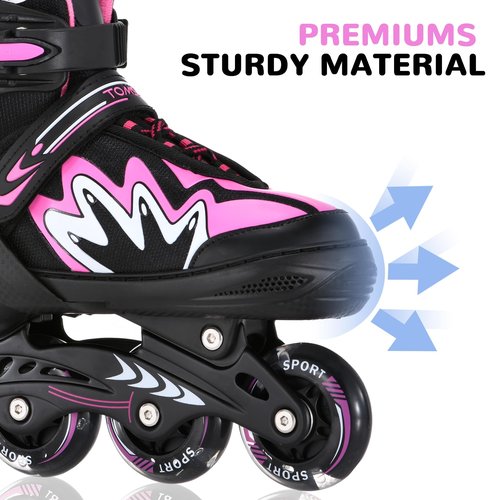 TOMSHOO Adjustable Inline Skates for Kids Outdoor Roller Skates with Full Light Up Wheels Fun Illuminating Skates for Girls and Boys Gift (Pink, Medium - Big Kid (13C-3))