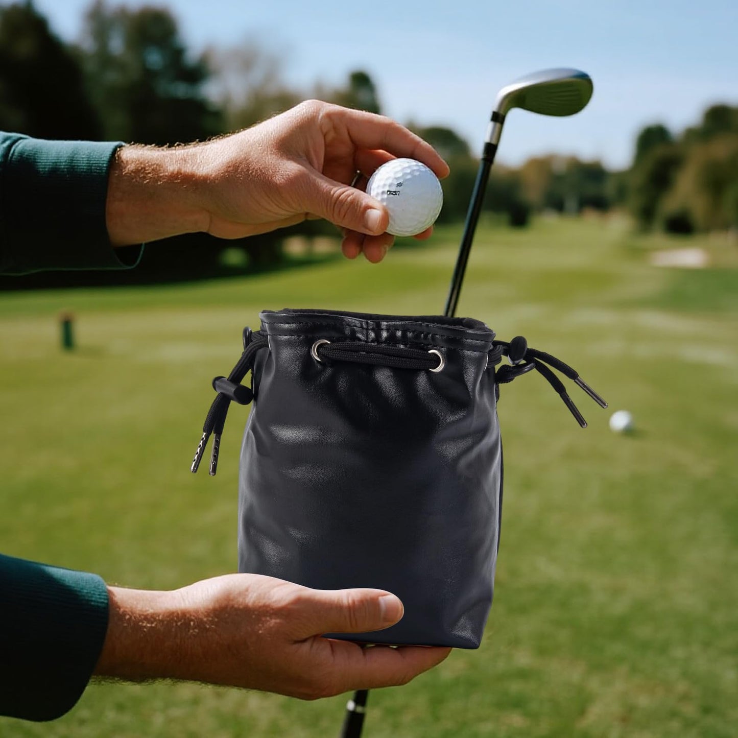 QCWN Golf Valuables Pouch for Men Women Premium Leather Golf Tee Bag with Reinforced Drawstring Clip – Waterproof Golf Ball Sack Holder for Accessories Best Golf Gifts for Men